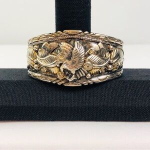 Silver Tone Metal Navajo Cuff with Eagle Design